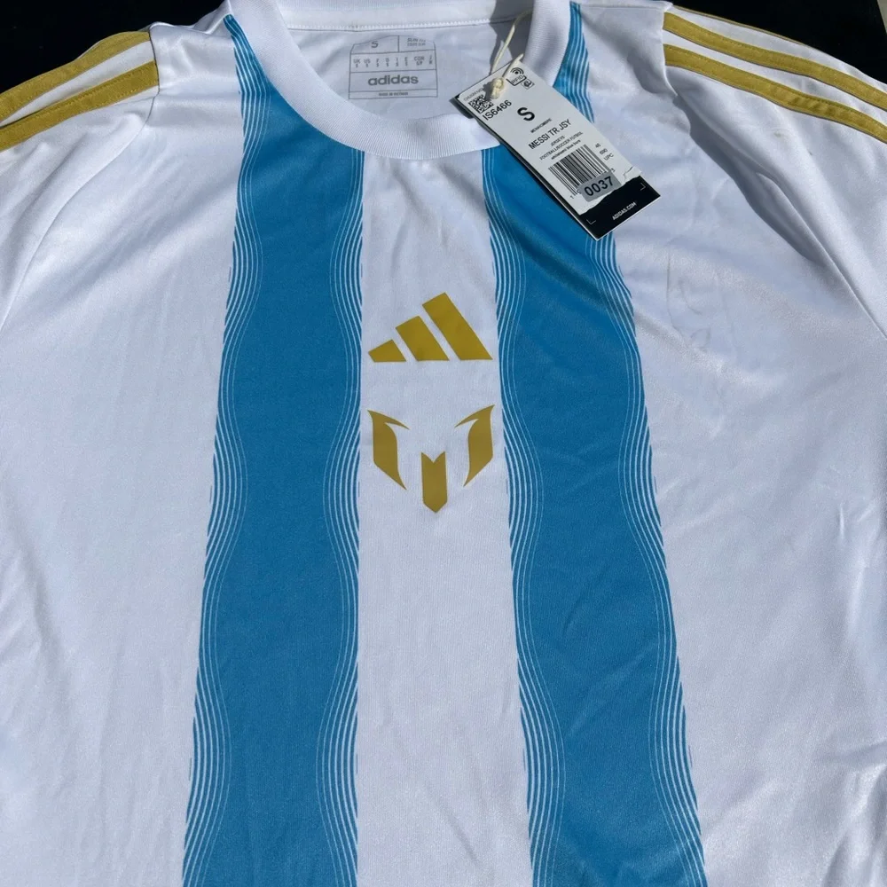 Adidas Messi Training Jersey Mens Small White Blue Gold IS6466 Argentina Soccer